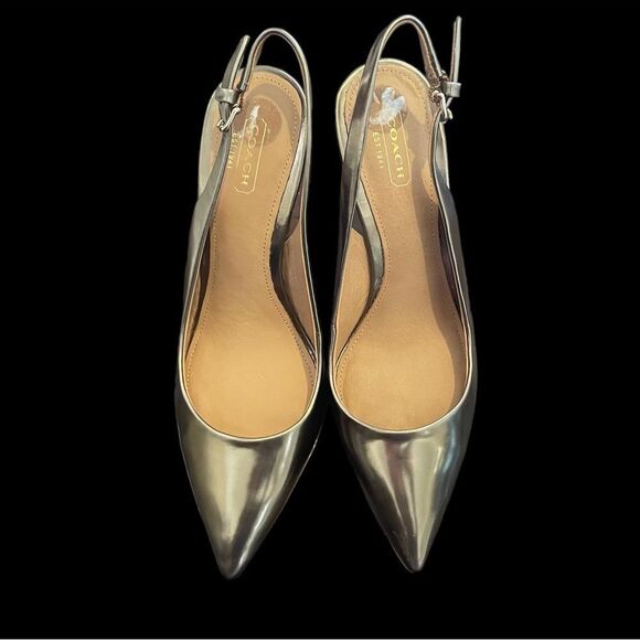 Coach “Lilly” Metallic Bronze Pointed Toe Stiletto Heel Slingback Pumps - Picture 16 of 16